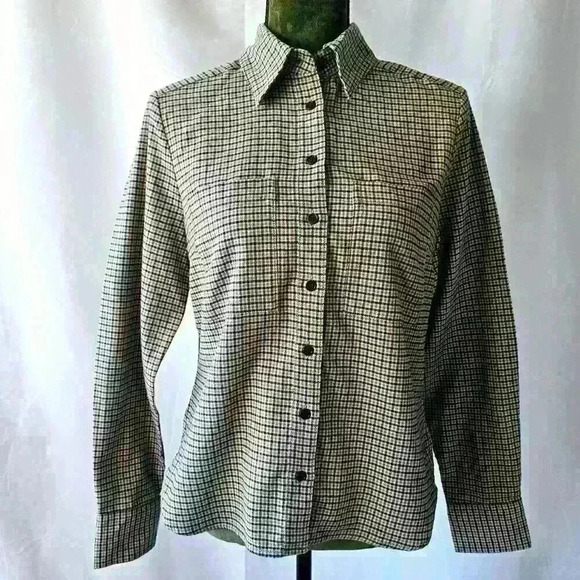 😍 NWT 😍 Banana Republic Womens Cotton Flannel Shirt, Black/Tan/Cream, Size S - Picture 6 of 8